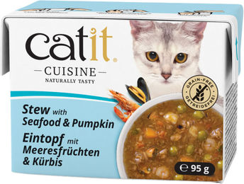 Catit Cuisine Katzen-Eintopf Meeresfrüchte mit Kürbis Stückchen in Sauce getreidefrei und ohne Zucker 95 g - 12 x 95 g – Bild 1 von 2