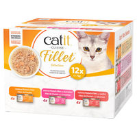Produktbild von Catit Cuisine Katzen Nassfutter Adult Huhn Garnelen Lachs Filets in Soße getreidefrei 12 x 75 g