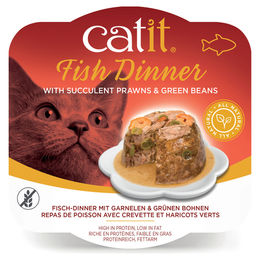 Catit Dinner Fisch Stückchen in Sauce mit Thunfisch, Garnele und Lachs getreidefrei für erwachsene Katzen 80 g – Bild 1 von 1