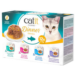 Catit Dinner Katzen Nassfutter Fisch mit Thunfisch und Lachs Stückchen in Sauce getreidefrei 12 x 75 g – Bild 1 von 1