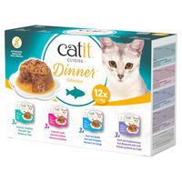 Produktbild von Catit Dinner Katzen Nassfutter Fisch mit Thunfisch und Lachs Stückchen in Sauce getreidefrei 12 x 75 g
