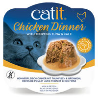 Produktbild von Catit Dinner Katzen Nassfutter Huhn mit Thunfisch und Grünkohl Stückchen in Sauce getreidefrei 80 g