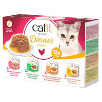 Produktbild von Catit Dinner Katzen Nassfutter Multipack mit Huhn Ente Lachs und Rind in Sauce getreidefrei 12 x 75 g