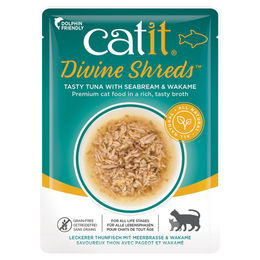 Produktbild von Catit Shreds Katzen Nassfutter Adult Thunfisch Seebrasse und Wakame Stückchen in Sauce getreidefrei 75 g