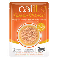 Produktbild von Catit Shreds Katzen Nassfutter Stückchen in Sauce Huhn mit Lachs und Kürbis getreidefrei für erwachsene Katzen 75 g