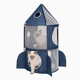 Catit Vesper Rakete Katzen-Tunnel in Blau mit Schlafkissen – Bild 1 von 7