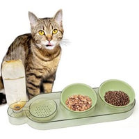 Produktbild von Catobel Futternapf Dinner Station Futterbar mit 2 Näpfen und Wasserspender aus Kunststoff grün - 500 ml