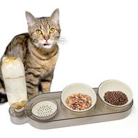 Produktbild von CATOBEL Katzen Futterbar Dinner Station mit 2 Näpfen und Wasserspender aus Kunststoff in Creme