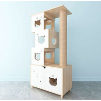 Produktbild von CatS Design 2 in 1 Kratzbaum und Katzenklo Schrank aus Holz in Eiche-Weiß für Katzen