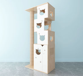 CatS Design 2 in 1 Kratzbaum und Katzentoilette XXL Möbel-Toilette aus Holz in Eiche-Weiß – Bild 1 von 3
