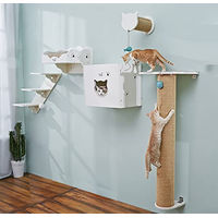 Produktbild von CatS Design Katzen Kletterwand Set XXL aus Holz 5-teilig mit Wandkratzbaum und Wandhöhle