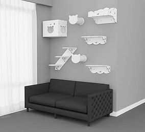 CatS Design Katzen Kletterwand Set XXL aus Holz 7-teilig mit Kratzsäule und Wandelementen in Beige und Weiß – Bild 1 von 3