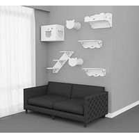 Produktbild von CatS Design Katzen Kletterwand Set XXL aus Holz 7-teilig mit Kratzsäule und Wandelementen in Beige und Weiß