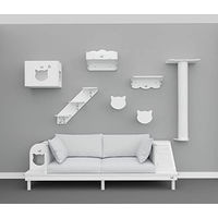 Produktbild von CatS Design Katzen Kletterwand Set XXL aus Holz 7-teilig mit Kratzsäule und Wandelementen in Beige und Weiß