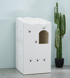 CatS Design Katzenklo Schrank aus Holz in Weiß/Beige inklusive Streumatte und Zubehör für Katzen – Bild 1 von 7