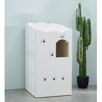 Produktbild von CatS Design Katzenklo Schrank aus Holz in Weiß/Beige inklusive Streumatte und Zubehör für Katzen
