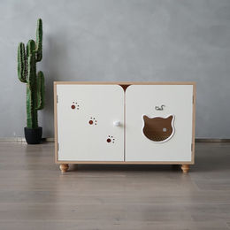 CatS Design Katzenklo Schrank aus Holz in Weiß-Beige Jumbo mit Streumatte – Bild 1 von 13