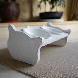 CatS Premium Katzennapf Set aus Keramik und Holz in Weiß für Katzen – Bild 1 von 8