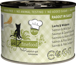 catz finefood Ragout No. 605 Lachs und Ente Stückchen in Sauce Katzenfutter Adult Getreidefrei 190 g - 6 x 190 g – Bild 1 von 6