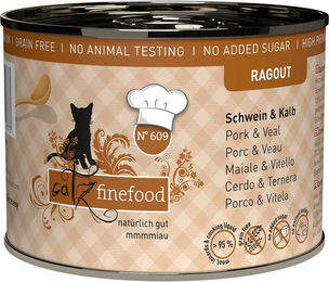 Produktbild von catz finefood Ragout No.609 Katzenfutter Schwein & Kalb Stückchen in Sauce 6x190g