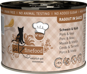 Catz finefood Ragout No. 609 Katzenfutter Schwein und Kalb mit hohem Fleischanteil 190 g – Bild 1 von 4