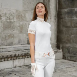 Produktbild von Cavalliera Ariosa Reitshirt Damen Polo mit langen Ärmeln aus Polyester in Rosa und Weiß