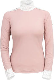 Produktbild von Cavalliera Ariosa Reitshirt Polo mit langen Ärmeln für Damen in Rosa und Weiß
