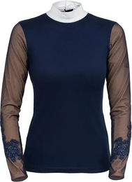 Produktbild von Cavalliera Damen Reitshirt Turniersport Polo aus Polyester XS Beige Blau