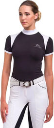 Produktbild von Cavalliera Reitshirt Damen Polo Turniersport Black Jack aus Baumwolle Schwarz Weiß Größe M