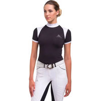 Produktbild von Cavalliera Reitshirt Damen Polo Turniersport Black Jack aus Baumwolle Schwarz Weiß Größe M