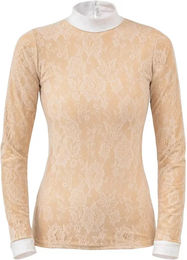 Produktbild von Cavalliera Reitshirt Pure Lace Polo mit langen Ärmeln für Damen in Weiß oder Beige