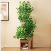 Produktbild von Celya Kratzbaum in Baumform aus Holz mit 4 Plattformen und Katzenlöchern 190 cm hoch in Beige und Grün