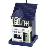 Produktbild von CEPEWA Vogelhaus Welcome Futterstation zum Aufhängen aus Holz 12x19cm Blau Grün