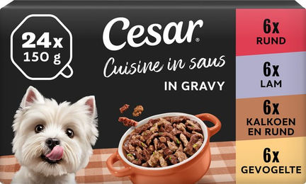 Cesar Cuisine Hundefutter Stückchen in Sauce ohne Zucker Multipack 24 x 150 g – Bild 1 von 2