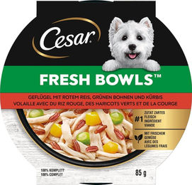 Produktbild von Cesar Fresh Bowls Hundefutter Geflügel mit rotem Reis, grünen Bohnen & Kürbis 85 g