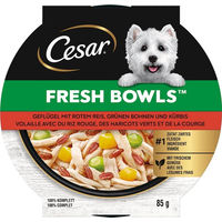 Produktbild von Cesar Fresh Bowls Hundefutter Geflügel mit rotem Reis, grünen Bohnen & Kürbis 85 g