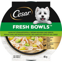 Produktbild von Cesar Fresh Bowls Hundefutter Huhn mit Süßkartoffeln, grünen Bohnen & Gerste ohne Zucker 85 g