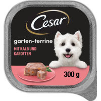 Produktbild von Cesar Hundefutter Garten-Terrass mit Kalb und Karotten Stückchen in Sauce 300 g