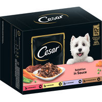 Produktbild von Cesar Hundefutter Multipack Stückchen in Sauce Rind und Huhn Adult 48 x 100g - 12 x 100 g