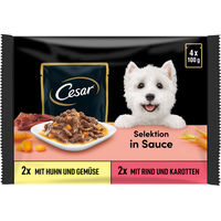 Produktbild von Cesar Hundefutter Selektion Stückchen in Sauce Huhn mit Gemüse und Rind mit Karotten für Adult 4x100g 400g