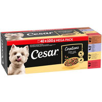 Produktbild von Cesar Hundefutter Stückchen in Sauce Mix Truthahn Huhn Rind Lamm ohne Zucker und Farbstoffe 40 x 100 g