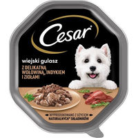 Produktbild von Cesar Landragout Nassfutter für ausgewachsene Hunde mit Truthahn und Rind in Sauce, 6 x 150g Schalen, getreidefrei und ohne Farb- sowie Aromastoffe - 6 x 150 g