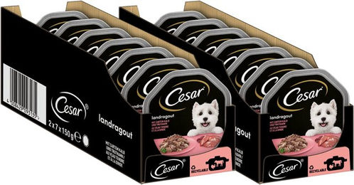 Cesar Nassfutter für Hunde Landragout mit Kalb und Truthahn Stückchen in Sauce 14 x 150g ohne Zucker und Farbstoffe – Bild 1 von 2