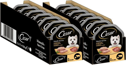 Cesar Nassfutter für Hunde Schale Klassiker mit Geflügel und Rind 14 x 150g ohne Zucker und Farbstoffe – Bild 1 von 3