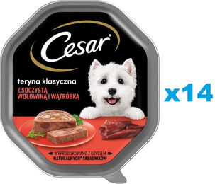 Produktbild von Cesar Nassvollnahrung für ausgewachsene Hunde Pastete mit Rind und Huhn ohne Zucker und Farbstoffe 14x150 g - 14 x 150 g