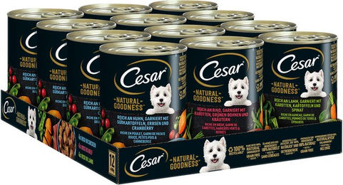 Produktbild von Cesar Natural Goodness Hundefutter Adult Multipack mit Huhn Truthahn und Fisch Getreidefrei 24 x 400 g - 24 x 400 g