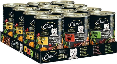 Cesar Natural Goodness Nassfutter für erwachsene Hunde Multipack 12 x 400 g Getreidefrei Pastete mit Huhn Fisch und Truthahn - 12 x 400 g – Bild 1 von 10