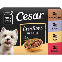 Produktbild von Cesar Selection Hundefutter Stückchen in Sauce Huhn und Rind Multipack 12 x 100 g