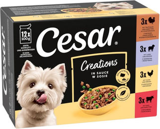 Cesar Selektion Hundefutter Adult Fleisch und Gemüse in Sauce Rind Huhn Lamm Truthahn 12 x 100 g Beutel ohne Zucker und Farbstoffe – Bild 1 von 1