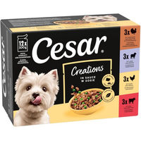 Produktbild von Cesar Selektion Hundefutter Adult Fleisch und Gemüse in Sauce Rind Huhn Lamm Truthahn 12 x 100 g Beutel ohne Zucker und Farbstoffe